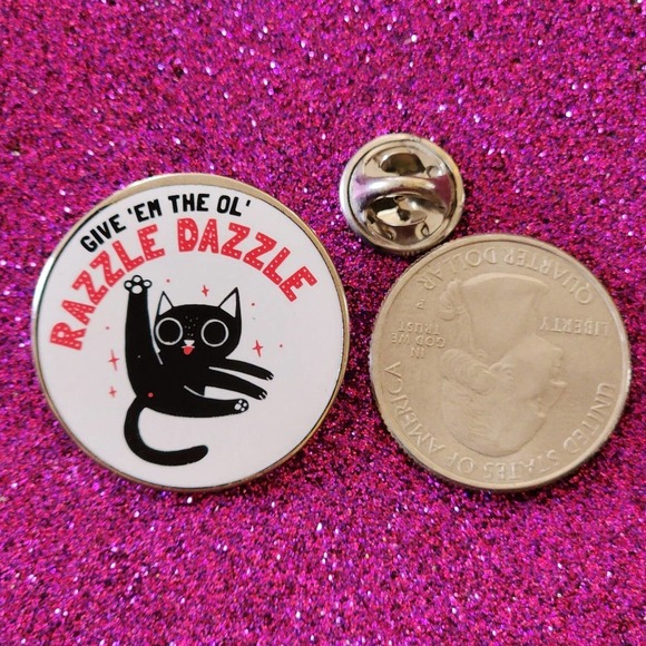 GIVE EM THE OL RAZZLE DAZZLE Cat Leg Up Showing Butt Funny Kitty Yoga Enamel Pin - Picture 2 of 3